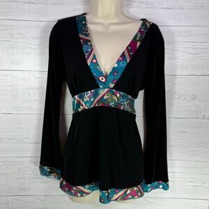 VTG Temped  Y2K Large black blue geometric babydoll flare blouse whimsygoth USA